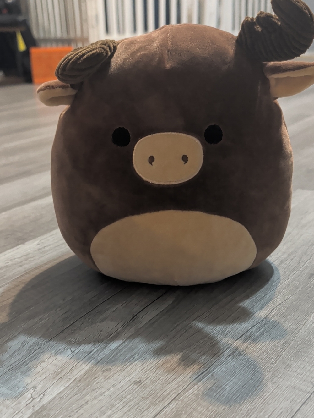 Squishmallows Brown and Cream Plush Bull Accent Pillow